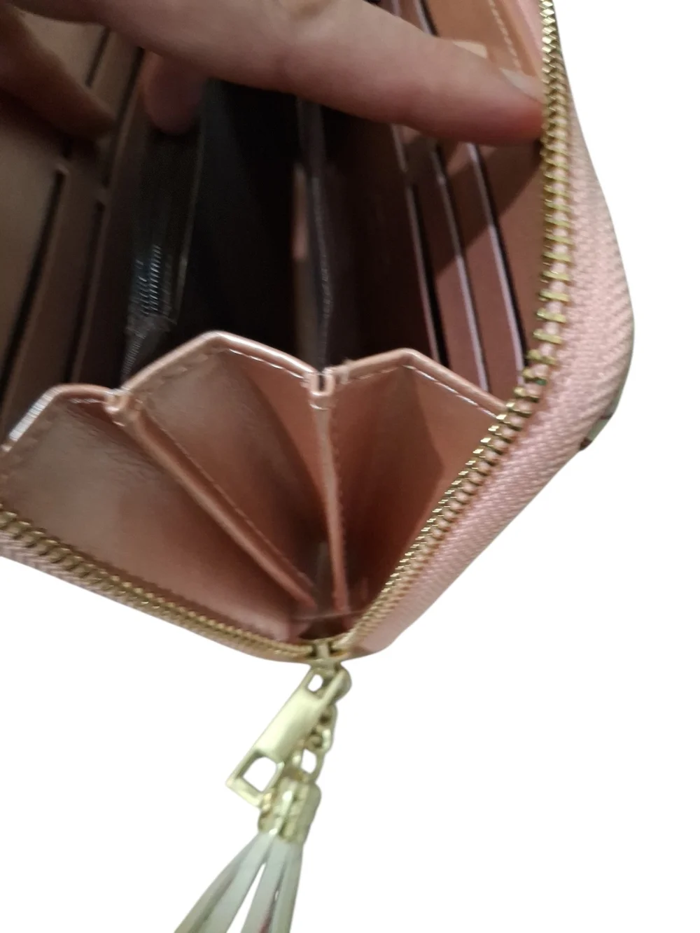 Marble Geometric Zip-Around Wallet with Tassel in Blush Pink